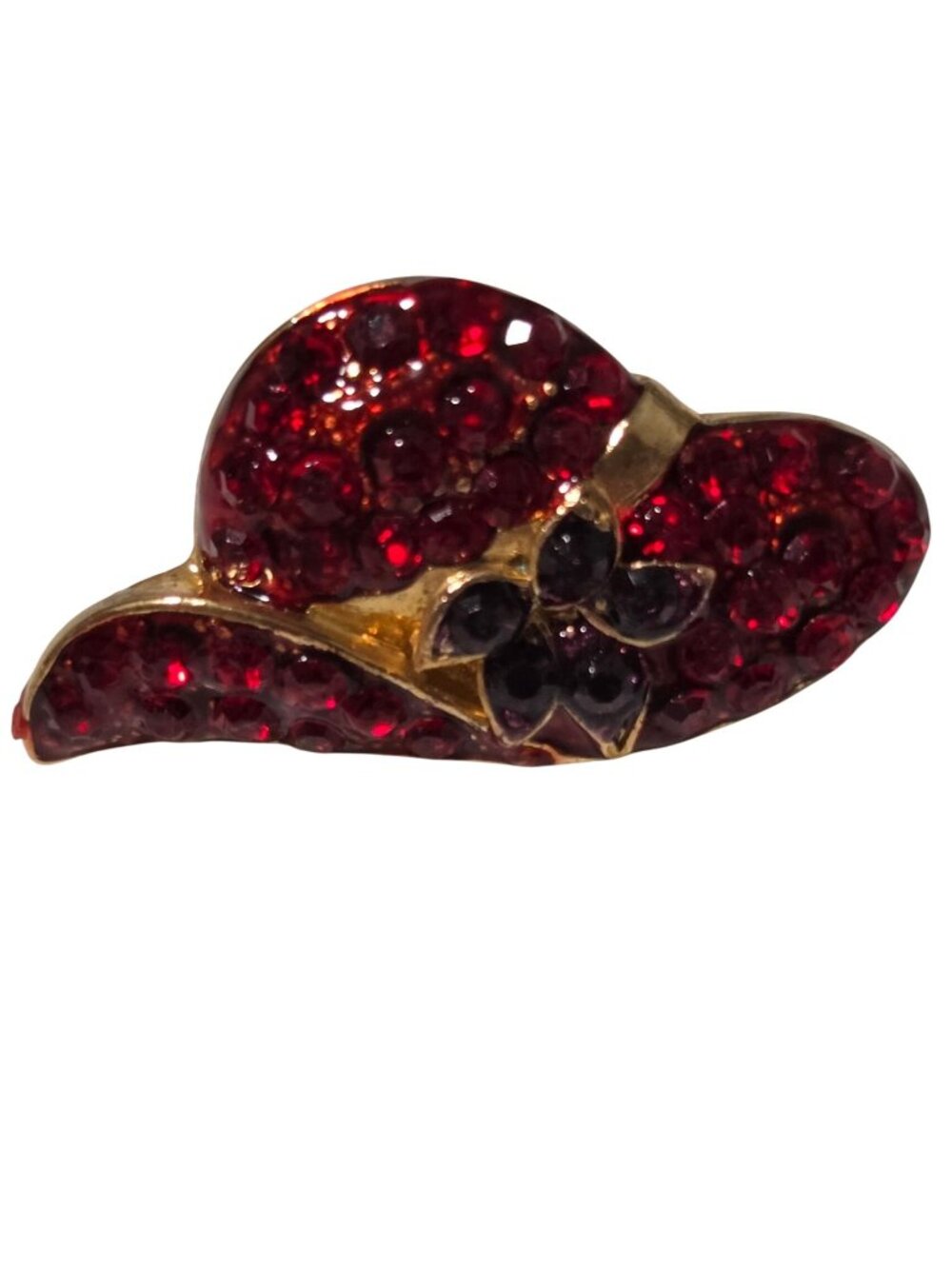 Vintage Red Rhinestone Hat Brooch Pin Floral Accent Retro Fashion Jewelry Women